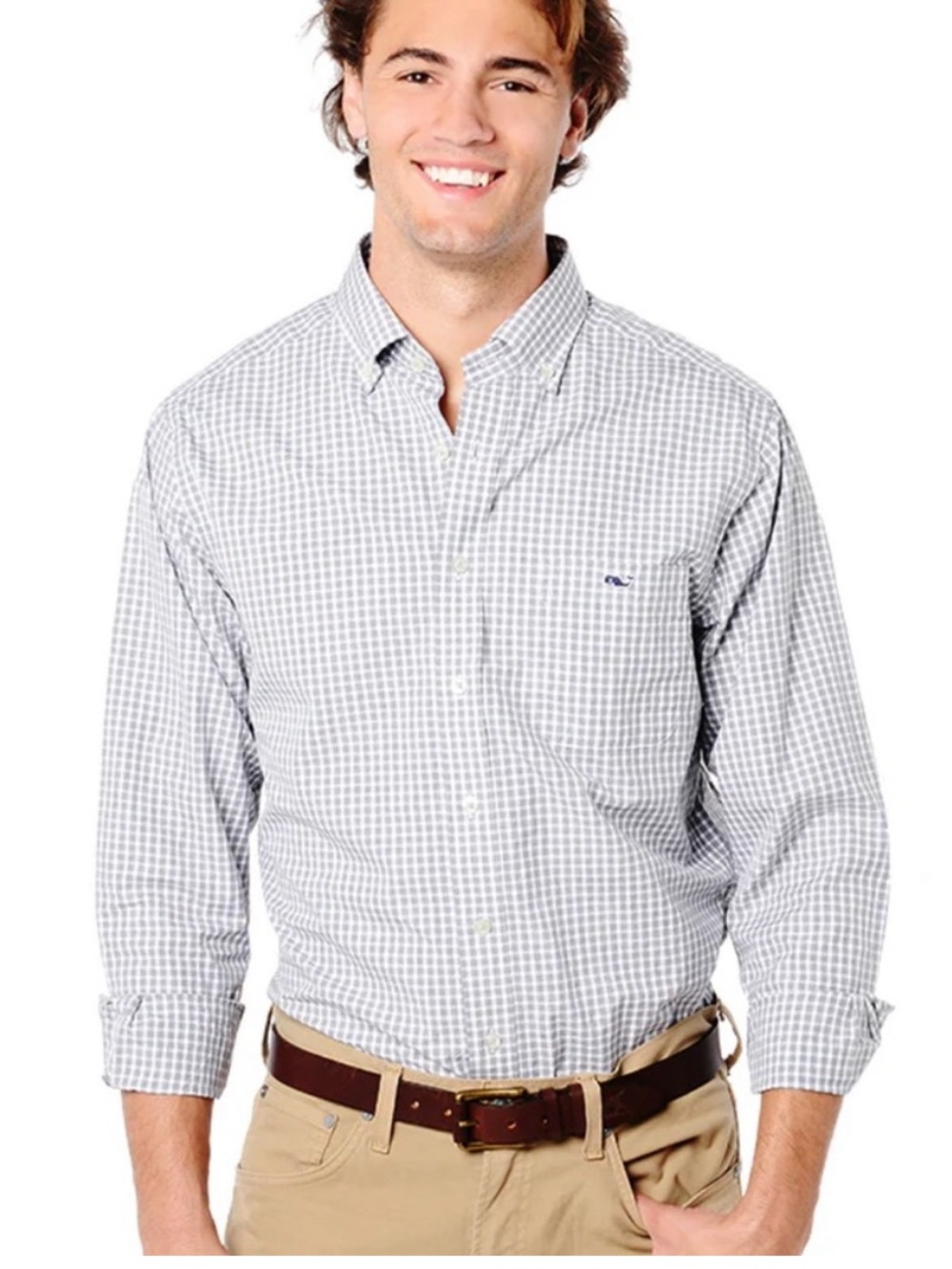 Vineyard Vines Grey and White Gingham Tucker Shirt